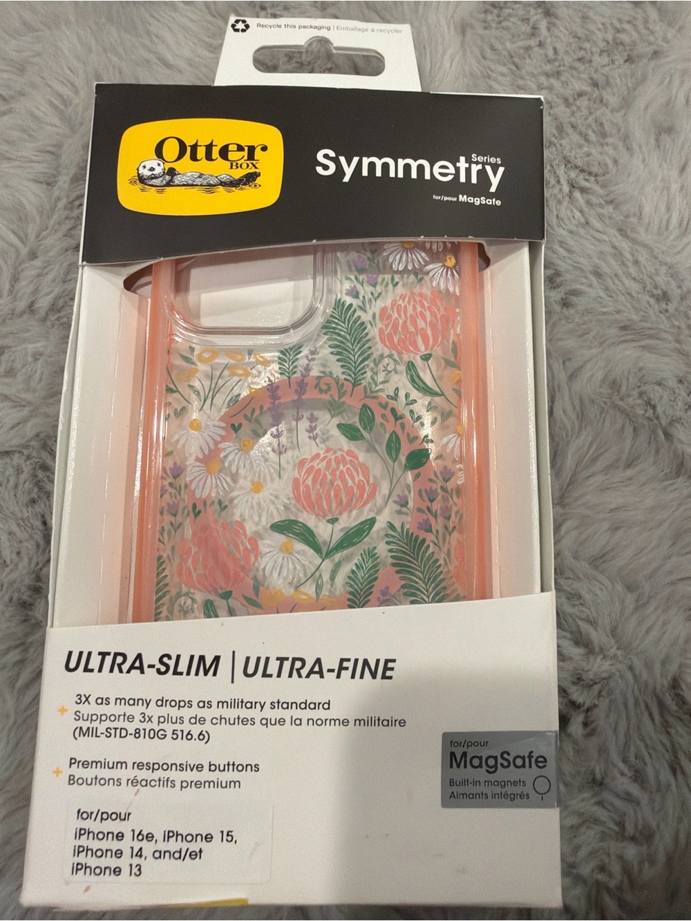 OtterBox Symmetry Series MagSafe Floral Clear Pink Phone Case 13/14/15/16e